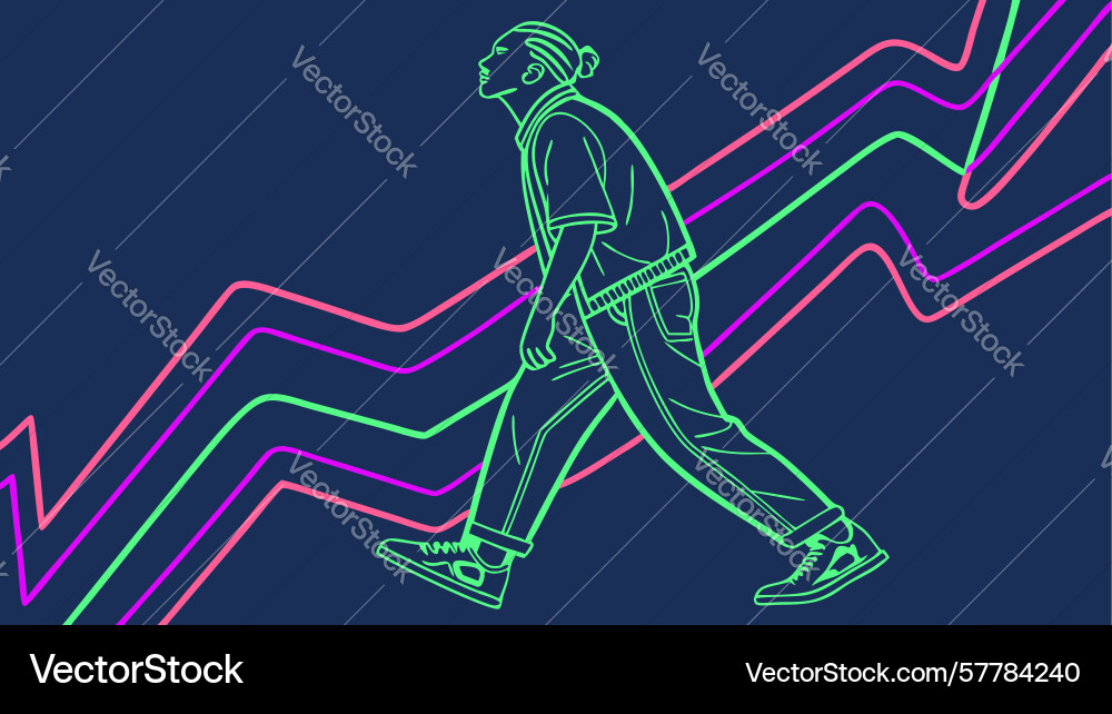 Dynamic person walking with abstract jagged lines Vector Image