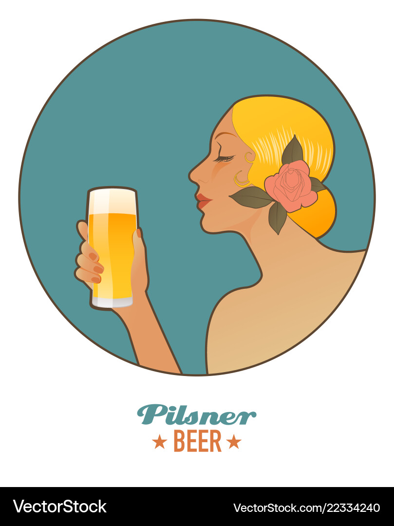 Frau hält ein Glas Bier pilsen Vintage Stil Frau hält ein Glas Bier pilsen Vintage Stil vektorbild
