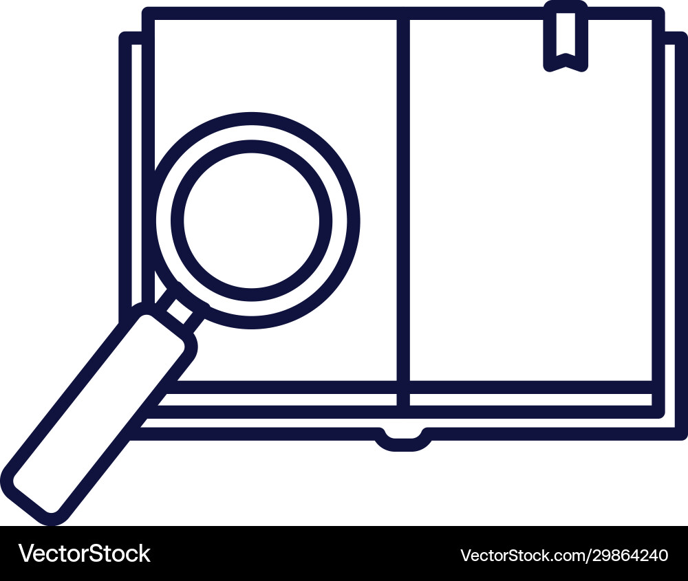 Isolated open book and lupe line style icon vector image
