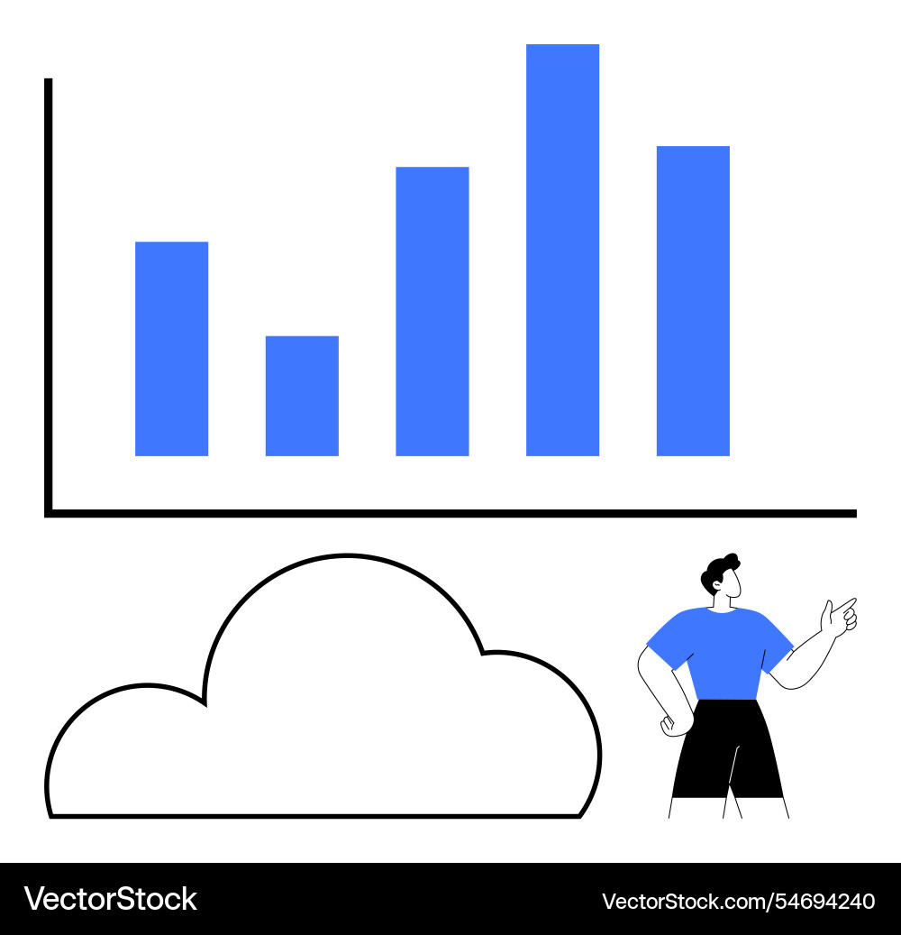 Man pointing at bar chart with cloud graphic Man pointing at bar chart with cloud graphic vector image