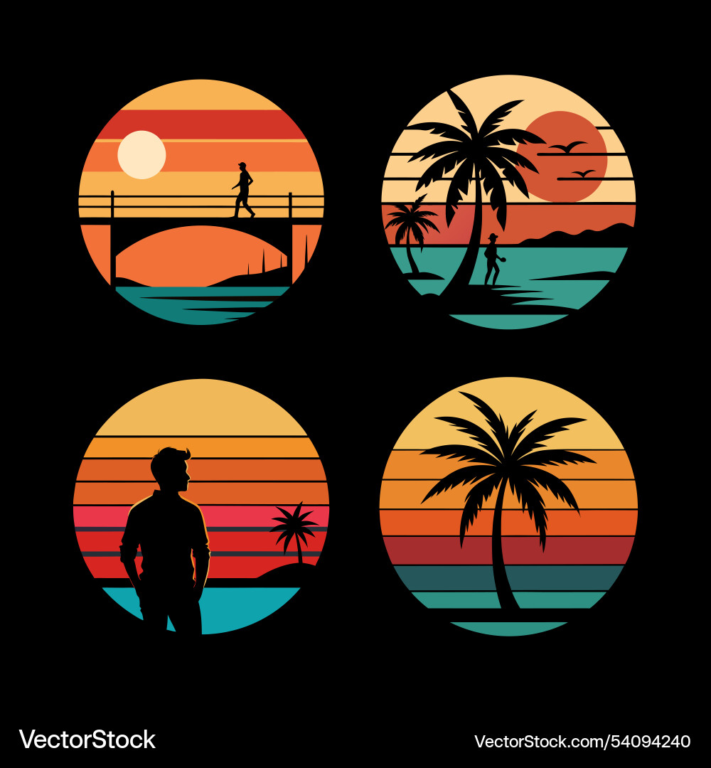 Retro-style icon set different scene Vector Image