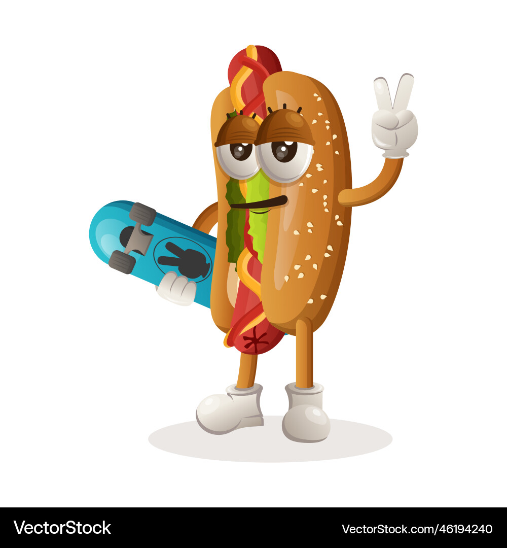 Süße Hotdog Maskottchen tragen ein Skateboard Süße Hotdog Maskottchen tragen ein Skateboard vektorbild