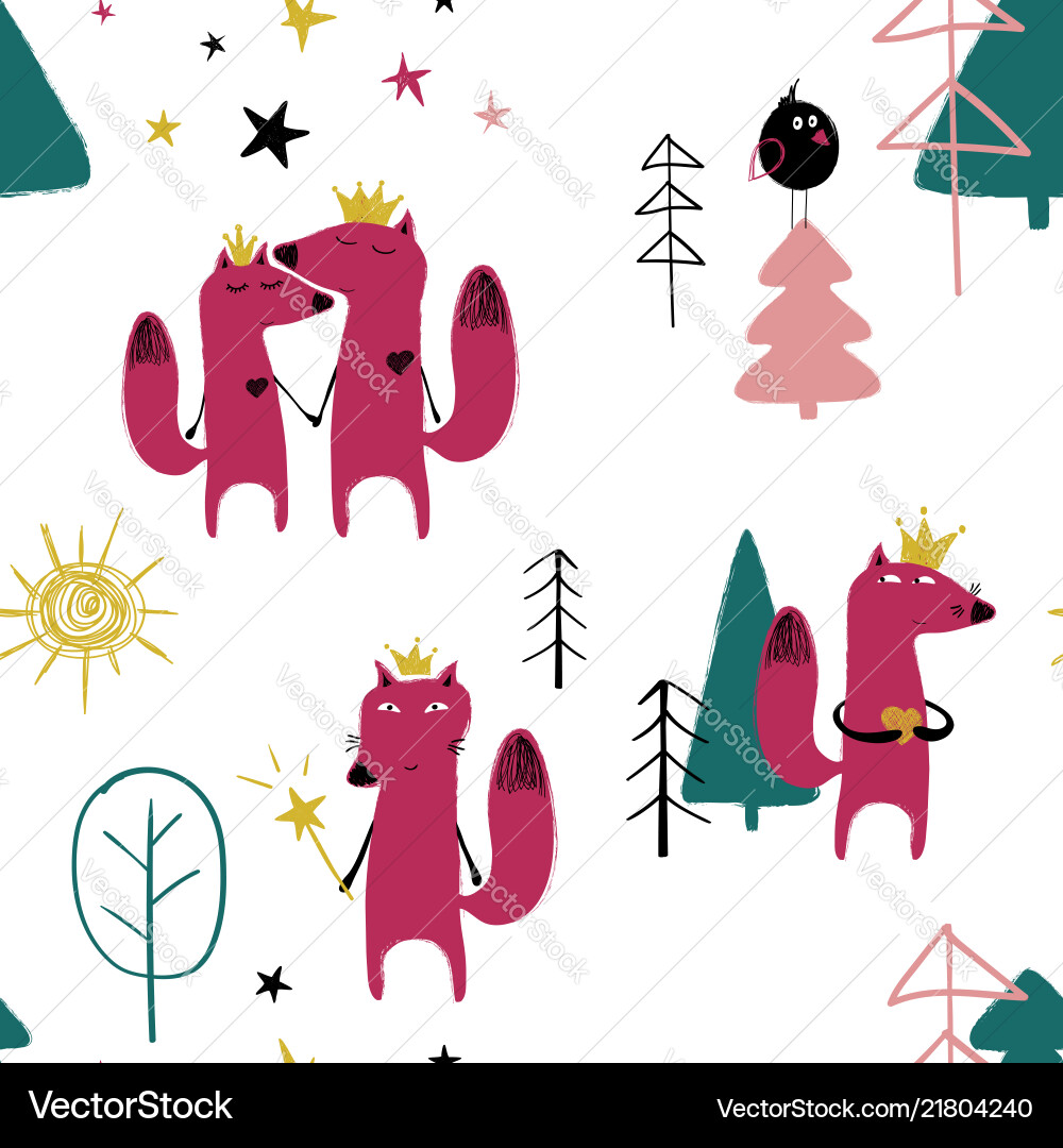 Seamless pattern with fairytale fox Royalty Free Vector