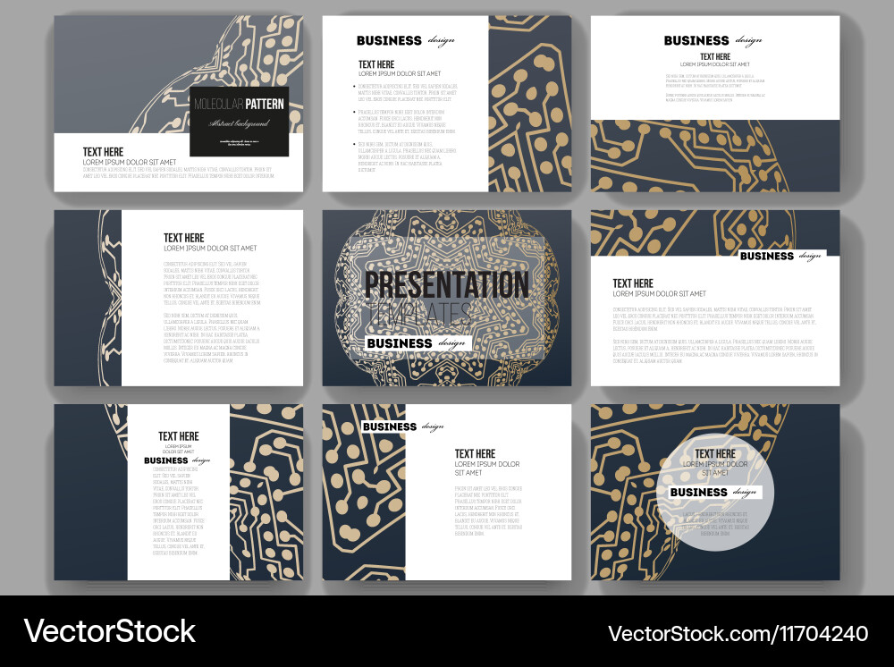 Set of 9 templates for presentation slides golden vector image