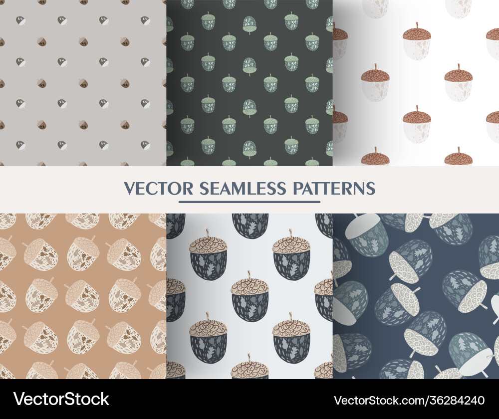 Set seamless forest pattern with doodle acorn Set seamless forest pattern with doodle acorn vector image