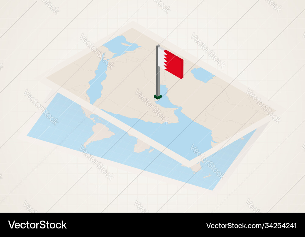 Bahrain selected on map with isometric flag Vector Image