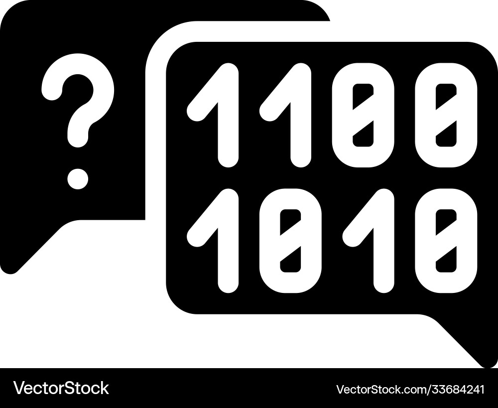 Binary code and question mark quote frame glyph Binary code and question mark quote frame glyph vector image