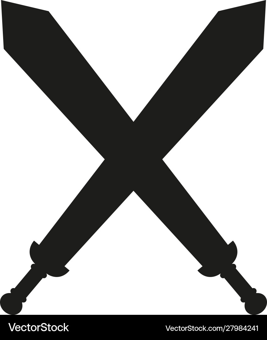 Black and white crossed swords silhouette Black and white crossed swords silhouette vector image