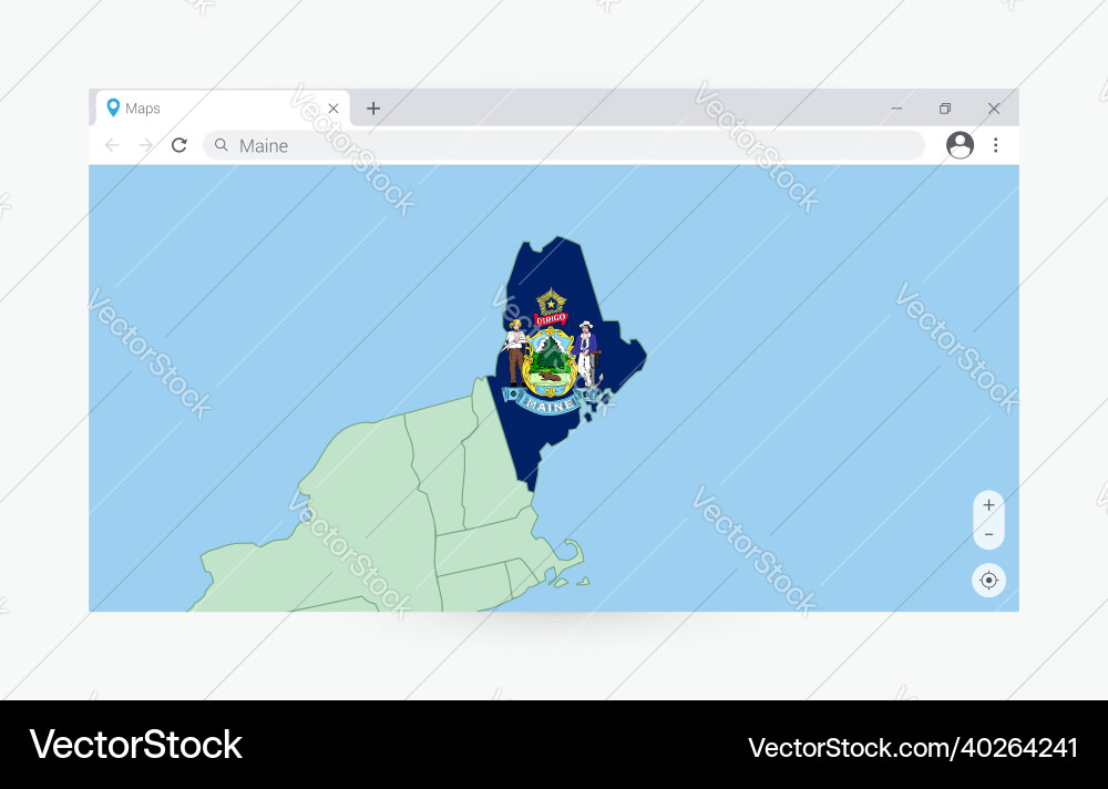 Browser window with map of maine searching Vector Image