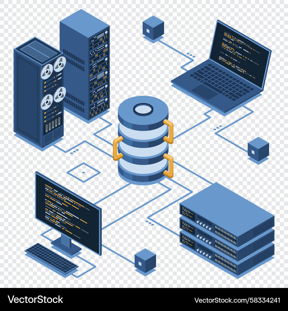 Cloud Database & Networking Isometric Vector Image