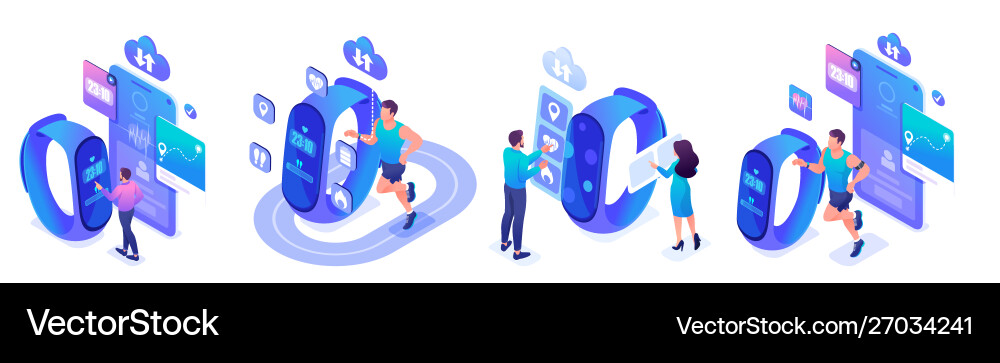 Fitness Tracker Concepts - Isometric vector image