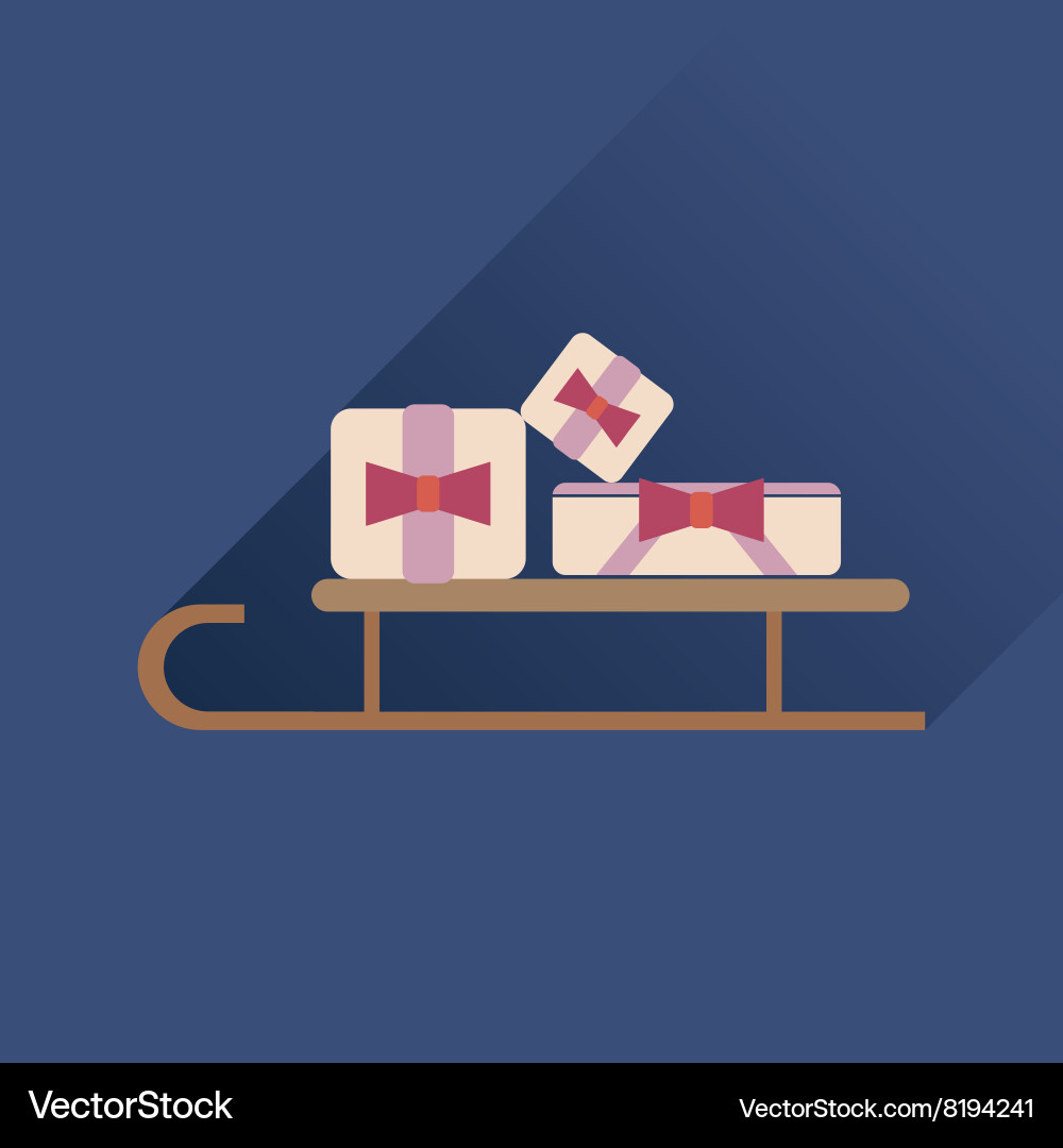 Flat web icon with long shadow presents on sledge vector image