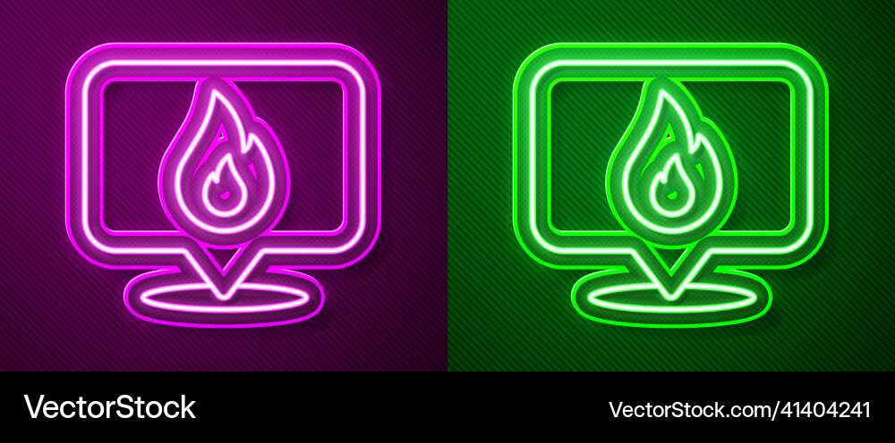 Glowing neon line map pointer with fire flame icon Glowing neon line map pointer with fire flame icon Vector Image