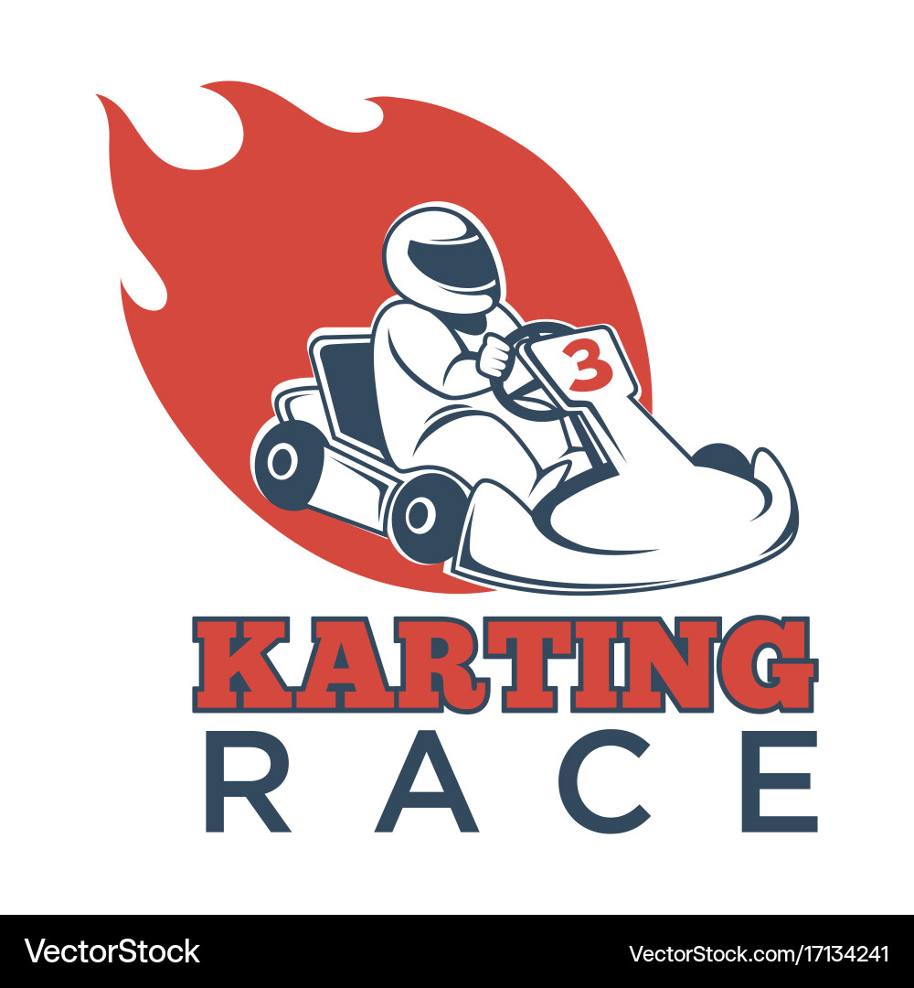 Karting Race Logotype - Driver & Flame Vector Image