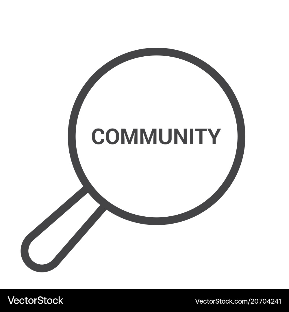 Magnifying optical glass with words community Magnifying optical glass with words community vector image