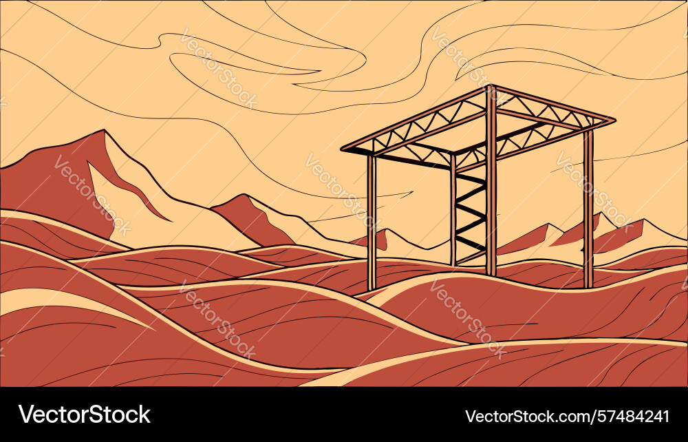 Open wooden framework structure in desert vector image