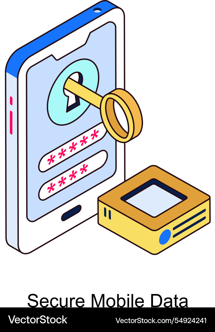 Secure mobile data isometric filled outline vector image