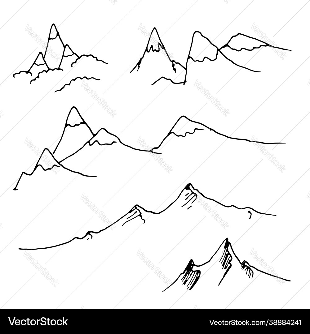 Set isolierte Elemente Kontur Berge Set isolierte Elemente Kontur Berge vektorbild