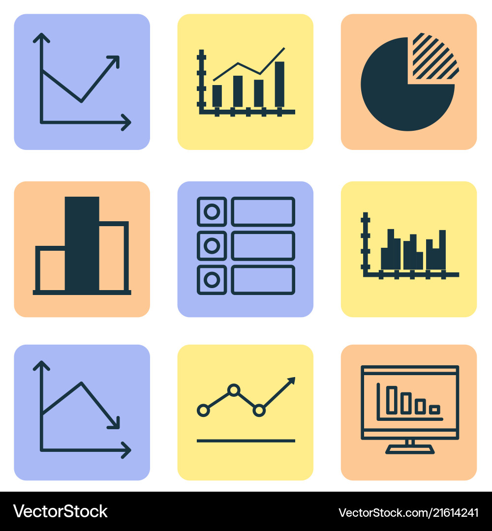 Set of graphs diagrams and statistics icons Set of graphs diagrams and statistics icons vector image