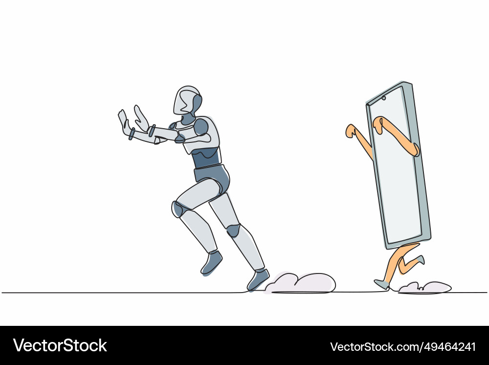 Single continuous line drawing stressed robot vector image