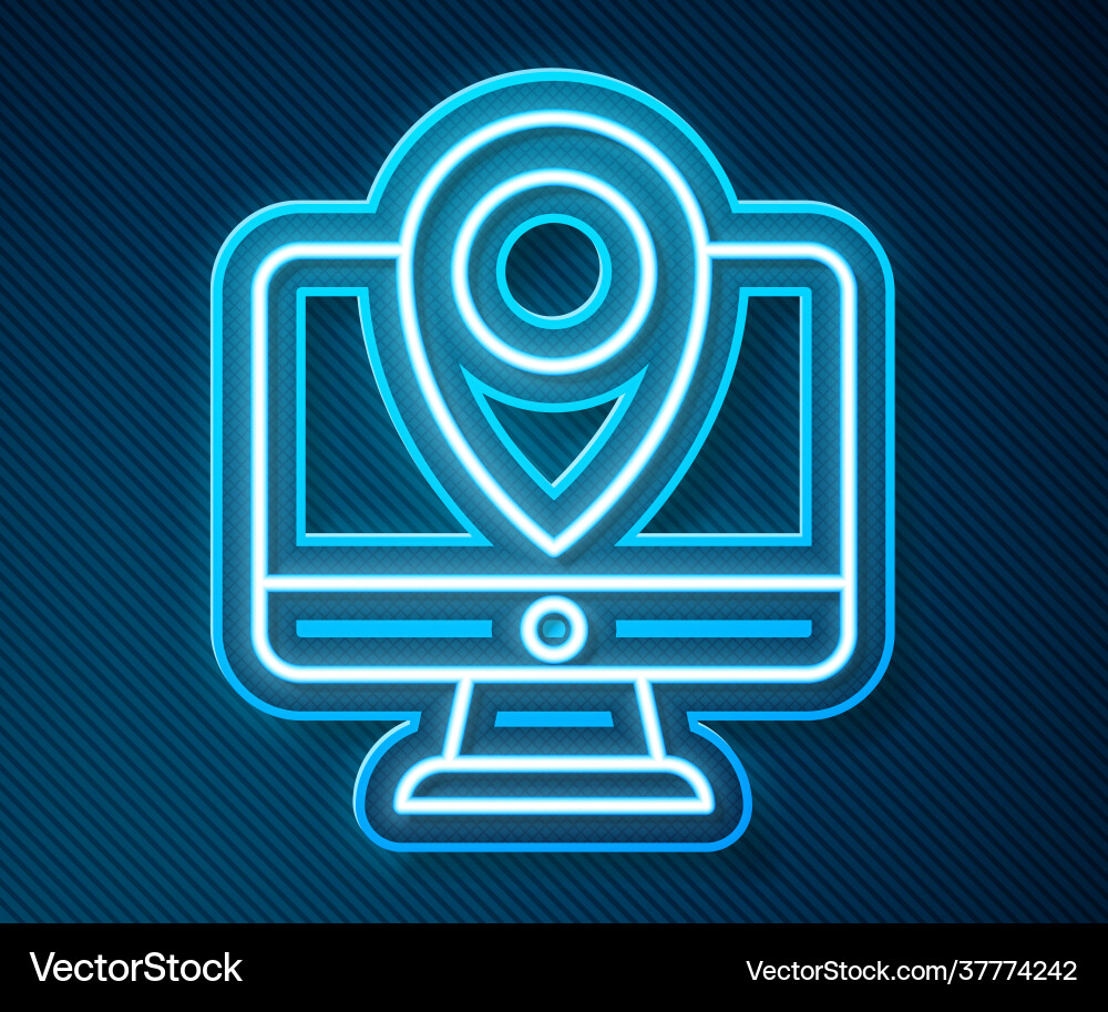 Glowing neon line computer monitor and folded map Glowing neon line computer monitor and folded map vector image