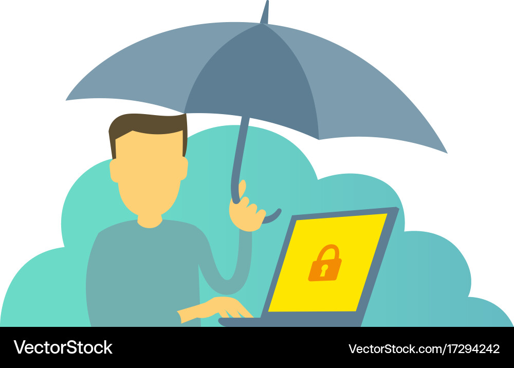 Man with umbrella protect your computer from vector image