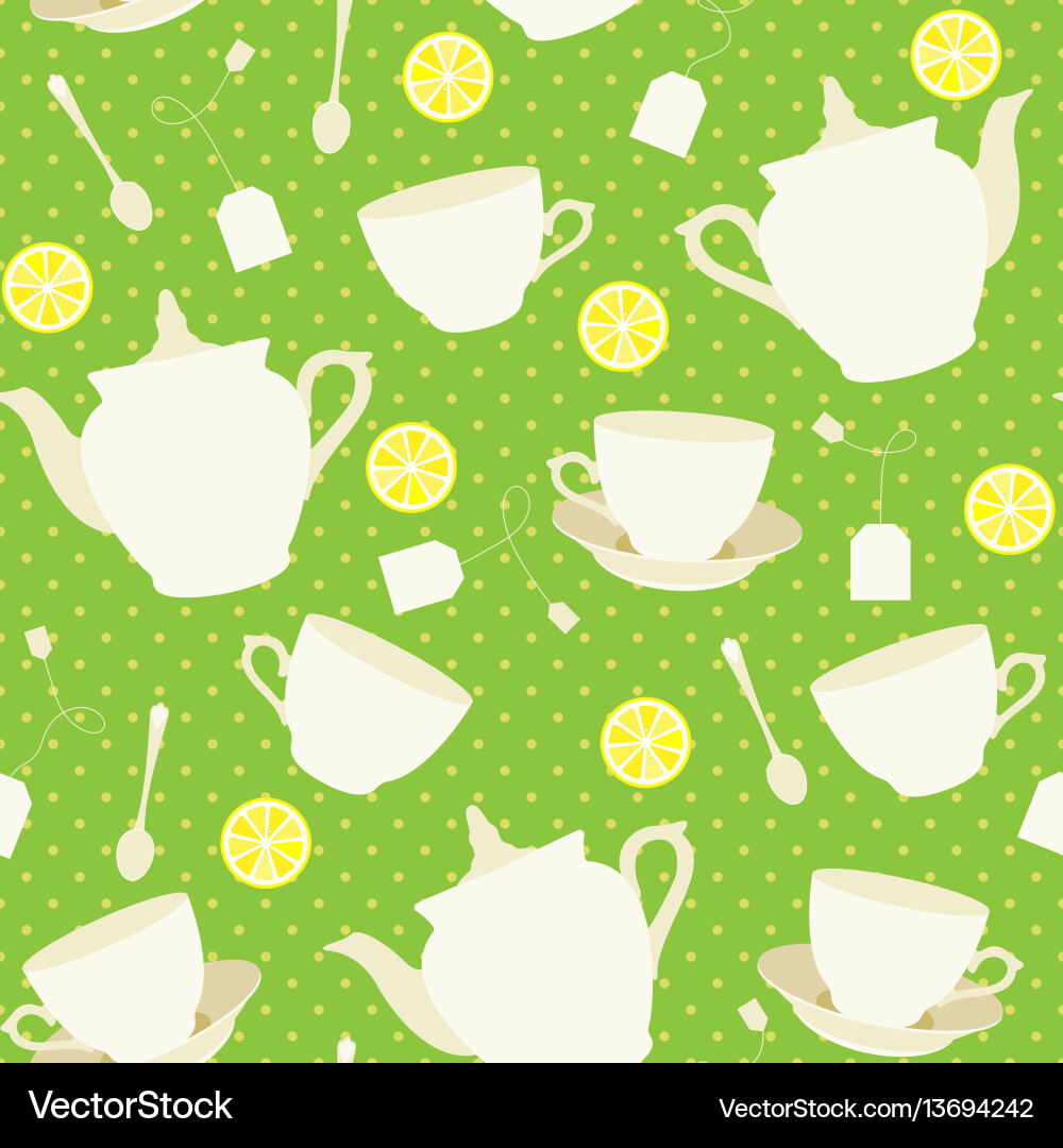 Seamless pattern with cups and teapots Royalty Free Vector