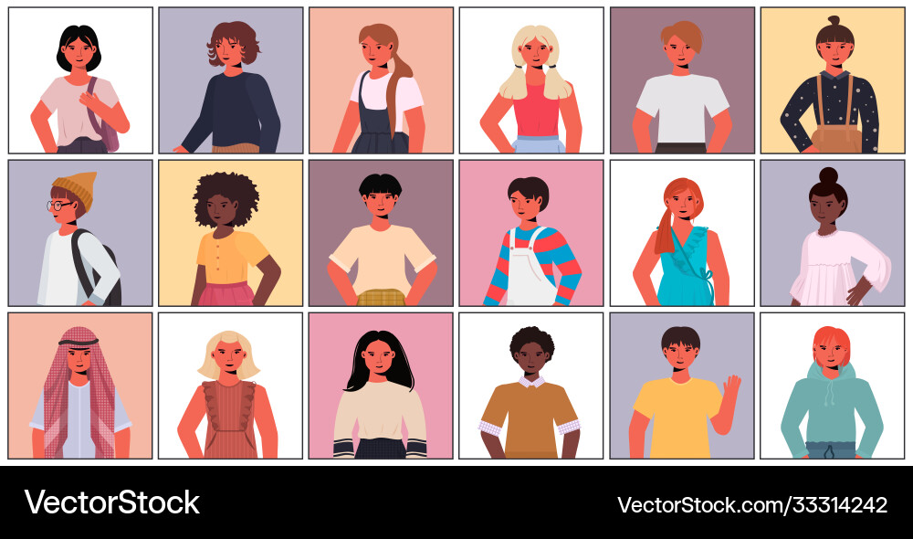 Set cute boys girls in casual trendy clothes male Set cute boys girls in casual trendy clothes male vector image