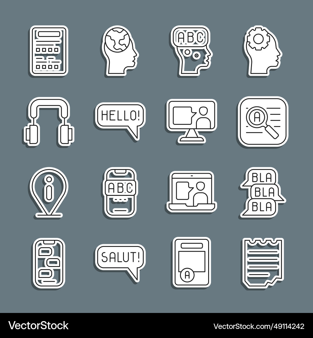 Set line notebook speech bubble chat translator Set line notebook speech bubble chat translator vector image