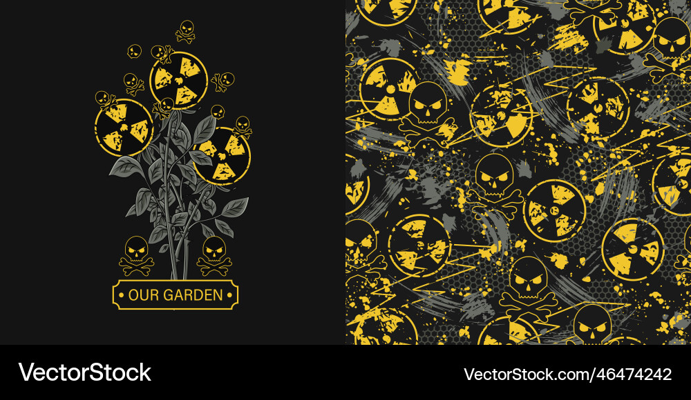 Set with label pattern radiation symbol Set with label pattern radiation symbol vector image