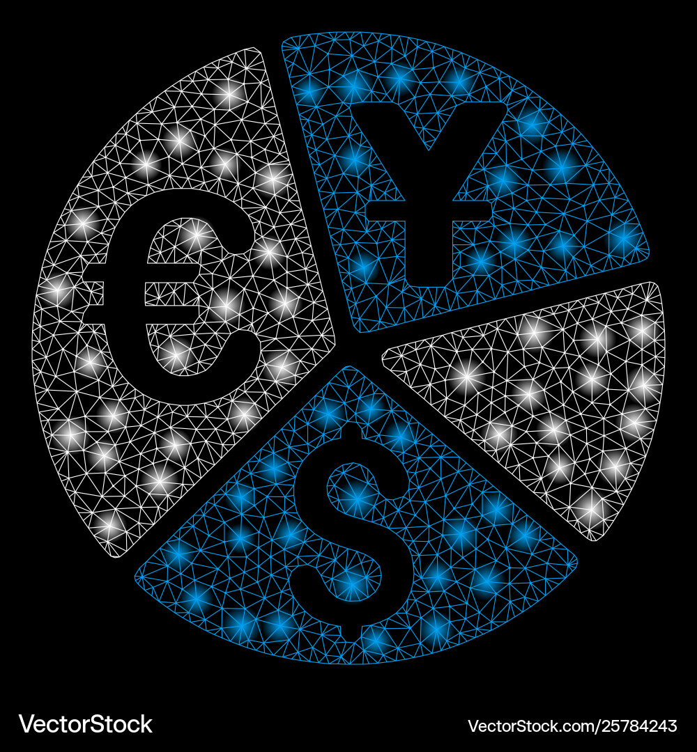 Bright mesh network currency pie chart with flash Bright mesh network currency pie chart with flash vector image