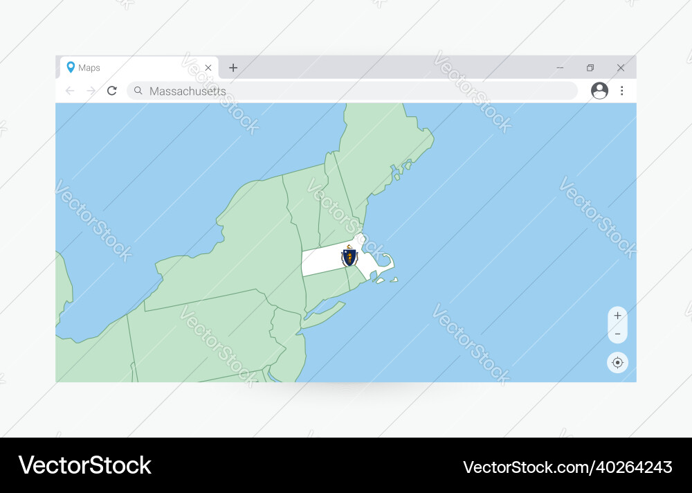 Browser window with map of massachusetts vector image