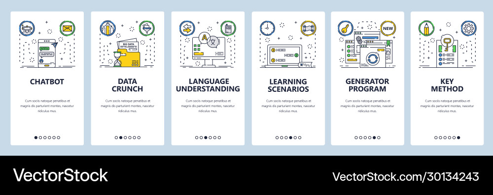 Chatbot website and mobile app onboarding screens vector image