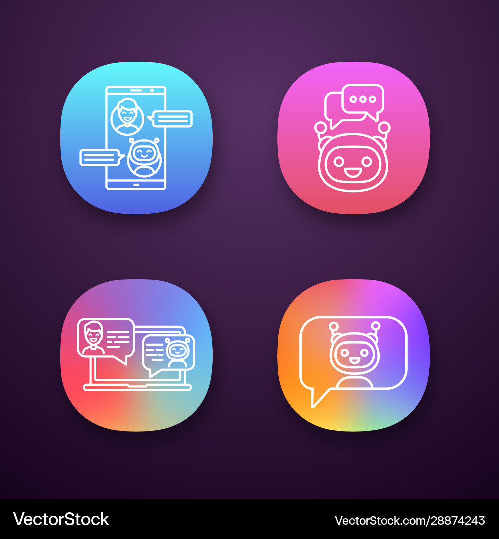 Chatbots app icons set Chatbots app icons set Vector Image