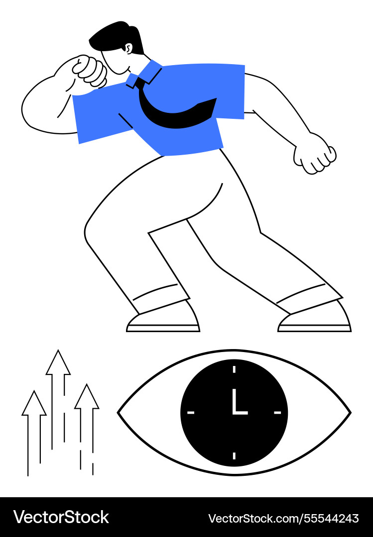 Confident man in dynamic pose with upward arrows Confident man in dynamic pose with upward arrows vector image