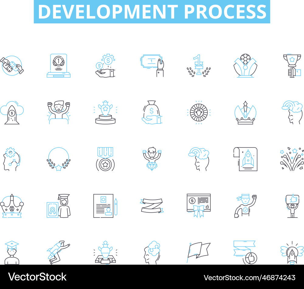 Development process linear icons set analysis Development process linear icons set analysis vector image