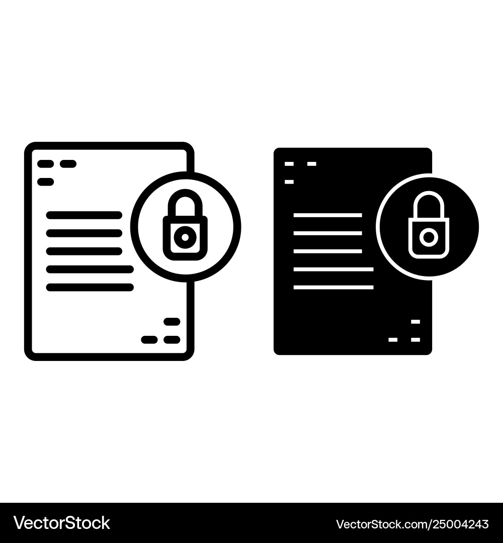 Document with lock line and glyph icon list Document with lock line and glyph icon list vector image