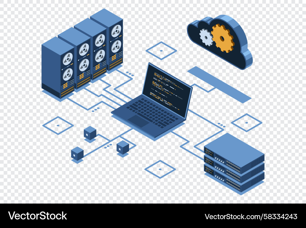 Isometric Cloud Computing Network Vector Image