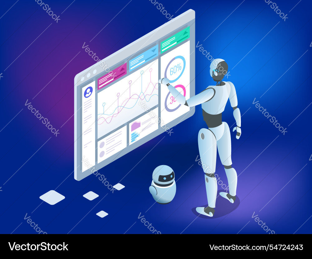 Isometric of a robot interacting Isometric of a robot interacting vector image