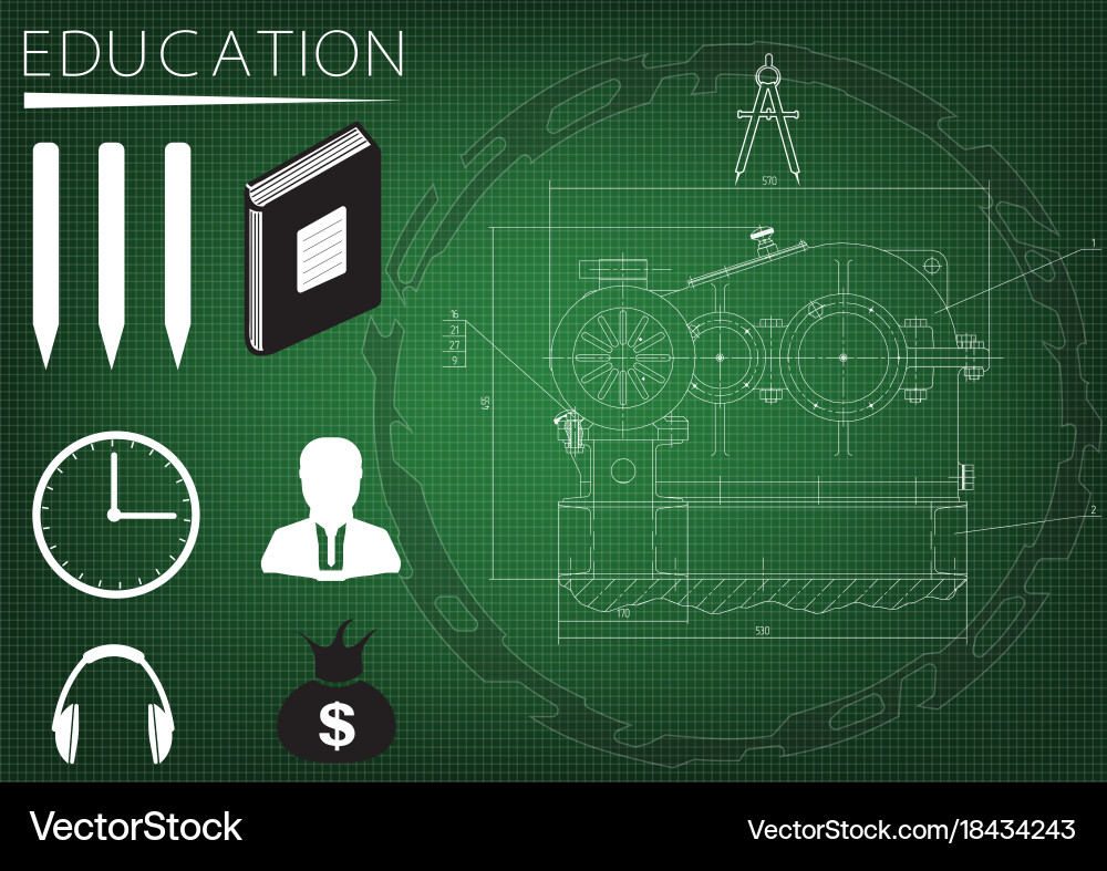 Machine-building drawing and icons vector image