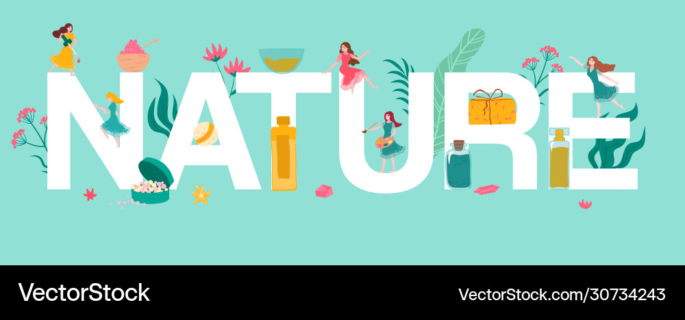 Nature letters herbal organic cosmetics and tiny Nature letters herbal organic cosmetics and tiny vector image