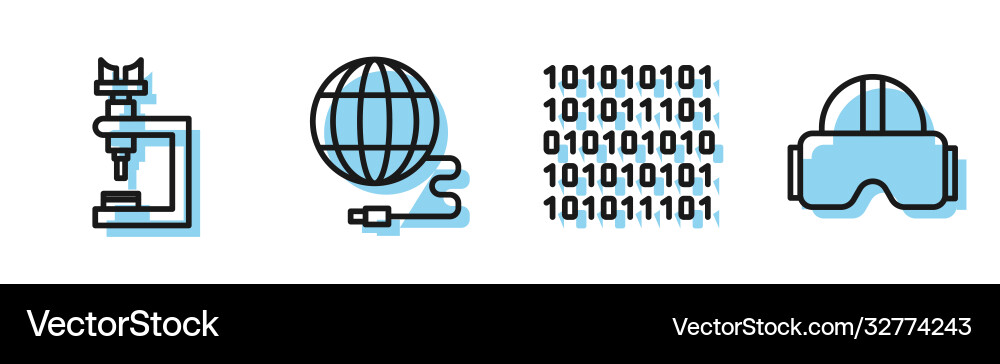 Set line binary code microscope social network Vector Image