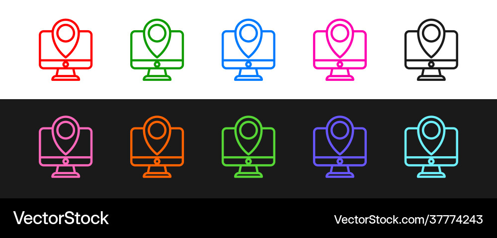 Set line computer monitor and folded map Set line computer monitor and folded map Vector Image