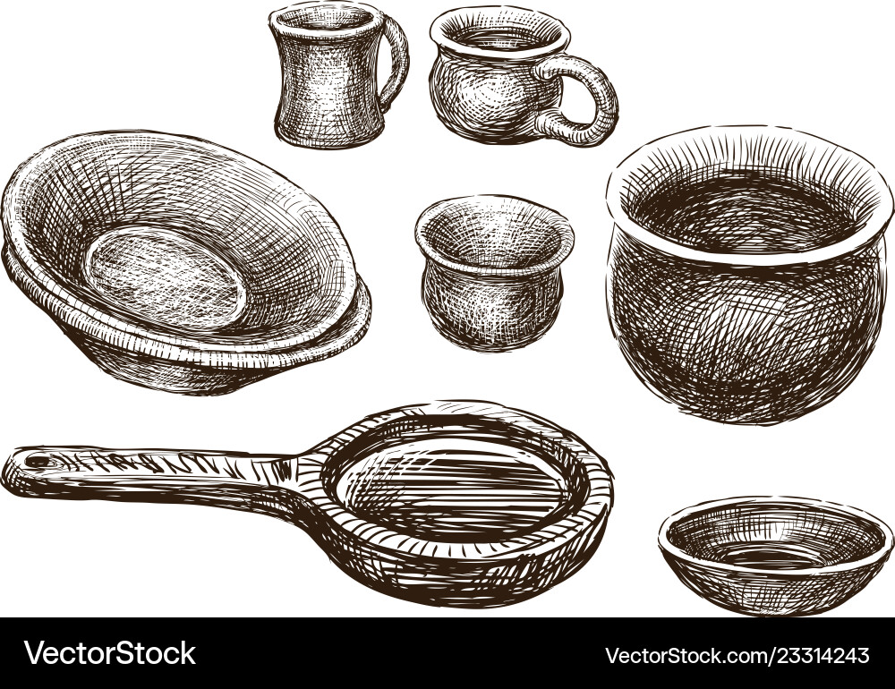 Sketches of the various clayware vector image