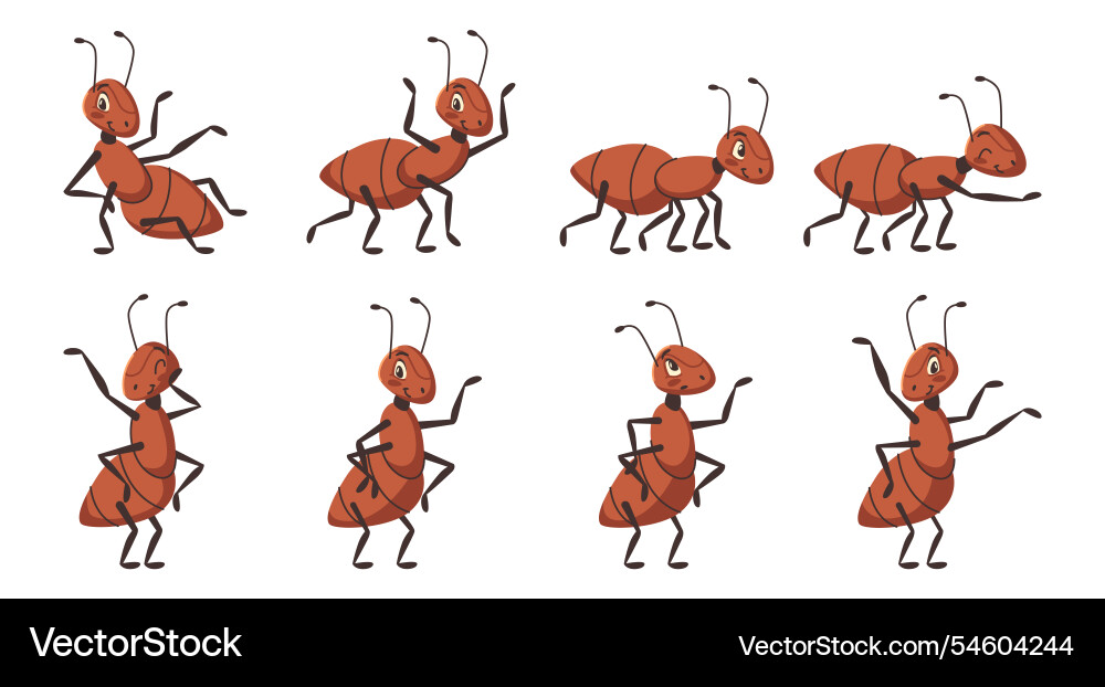 Ant characters smiling insects in action poses vector image