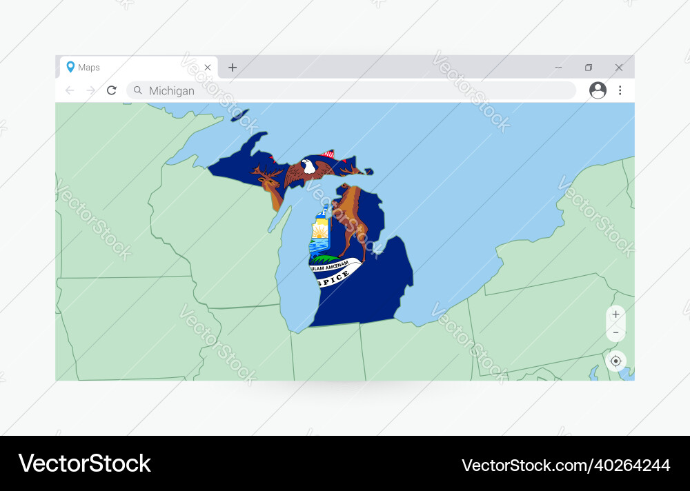Browser window with map of michigan searching Vector Image