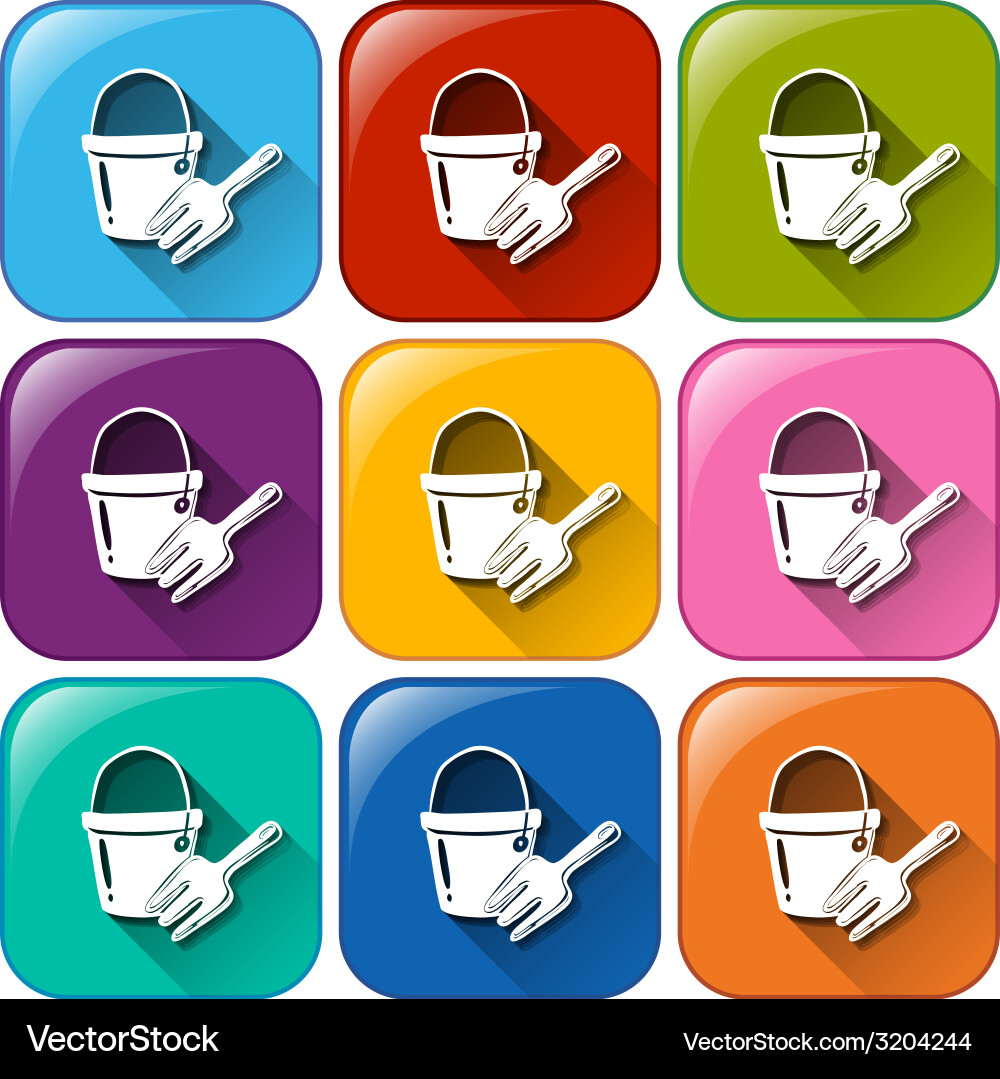 Buttons with a pail and fork Vector Image