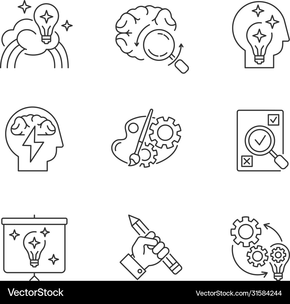 Creative mind workflow pixel perfect linear icons Creative mind workflow pixel perfect linear icons vector image