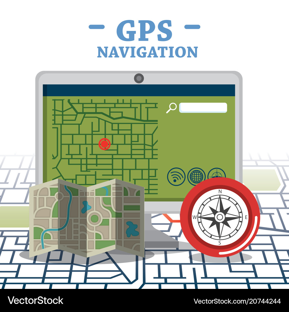 Desktop computer with gps navigation software vector image