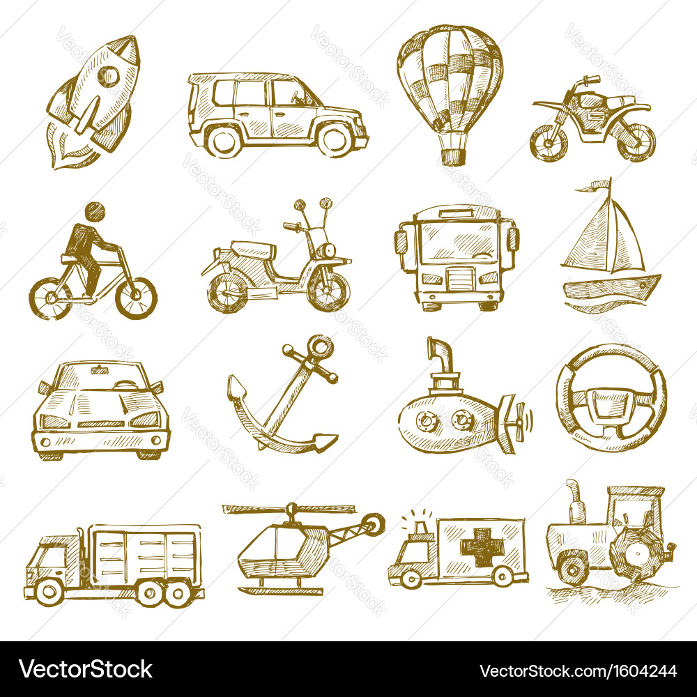 Hand-Drawn Transport Icons Vector Image